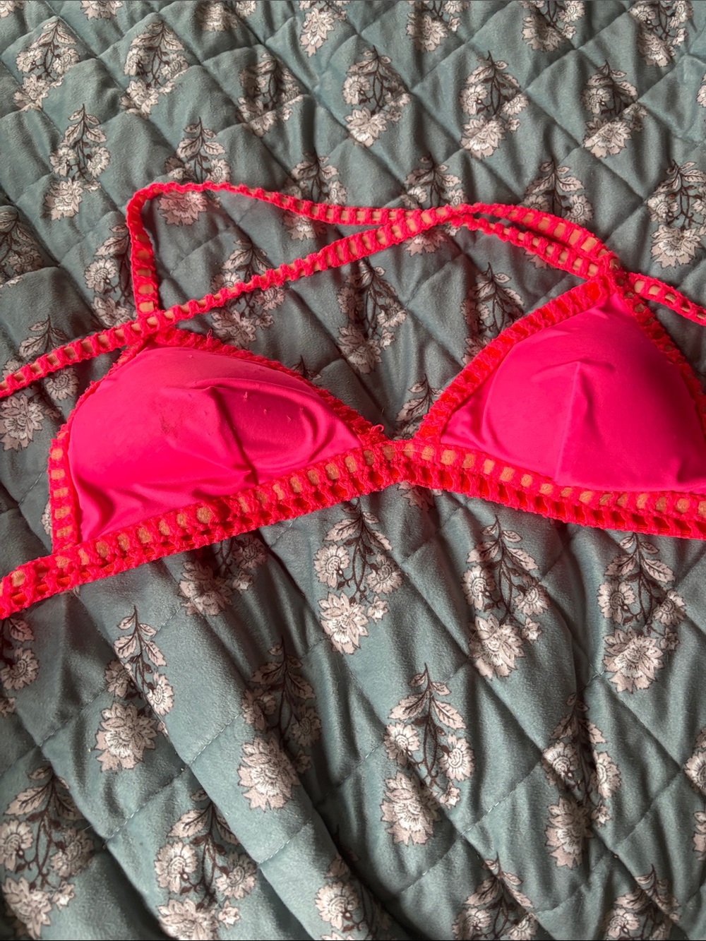 Victoria's Secret Bright Hot Pink Crochet-Trim Bikini Top